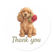 Cute Cocker Spaniel Puppy with Red Rose Watercolor