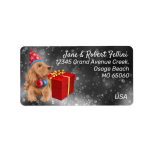 Cute cocker spaniel red giftbox festive custom lab label