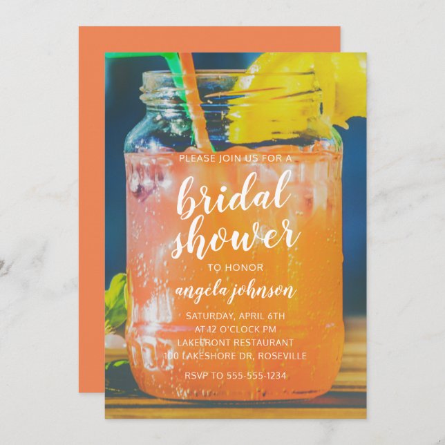 Cute Cocktail Mason Jar Bridal Shower Invitation (Front/Back)