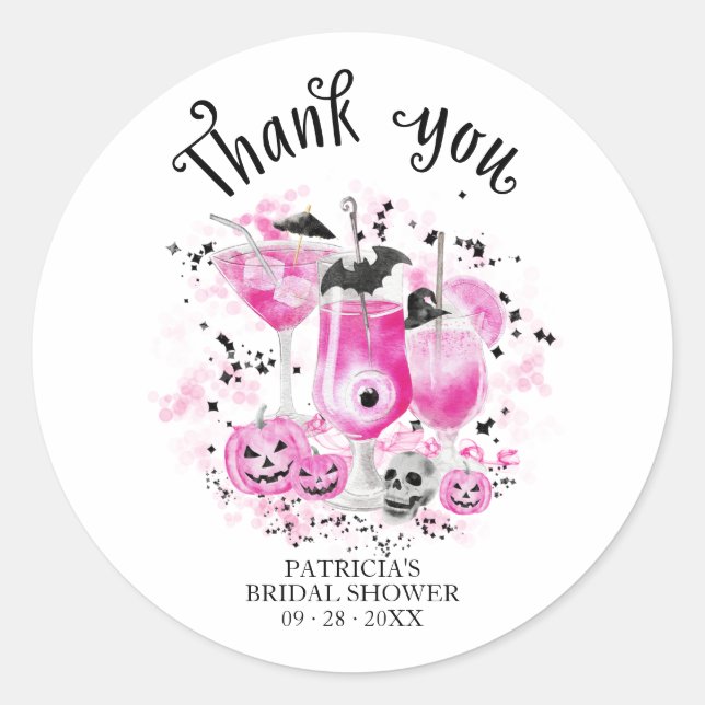 Cute Cocktails Halloween Bridal Shower Classic Rou Round Sticker (Front)