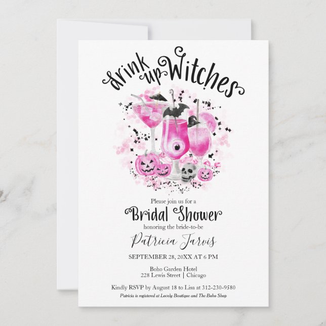 Cute Cocktails Halloween Bridal Shower Invitations (Front)