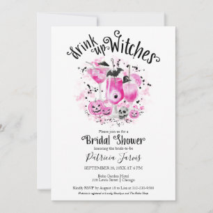 Cute Cocktails Halloween Bridal Shower Invitations