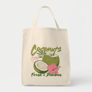 Cute Coconut Tropical Reusable Grocery Tote Bag Be