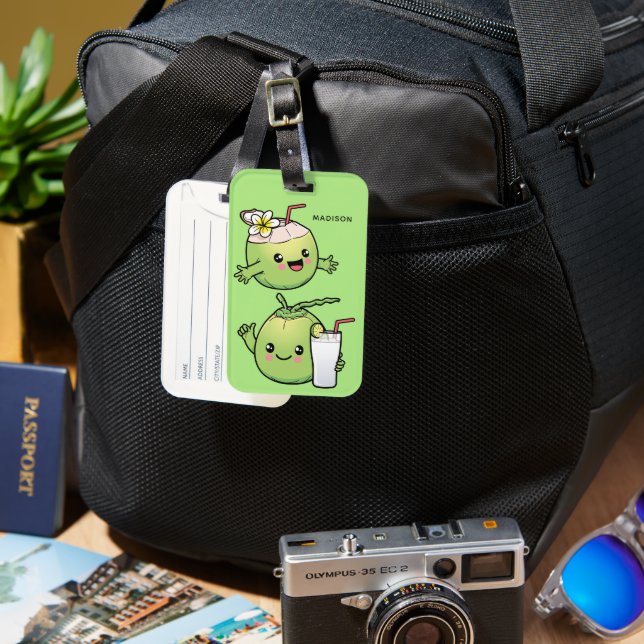 Cute Coconuts custom name Luggage Tag (Front & Back)