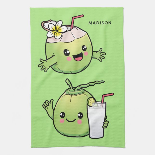 Cute Coconuts custom name Tea Towel (Vertical)