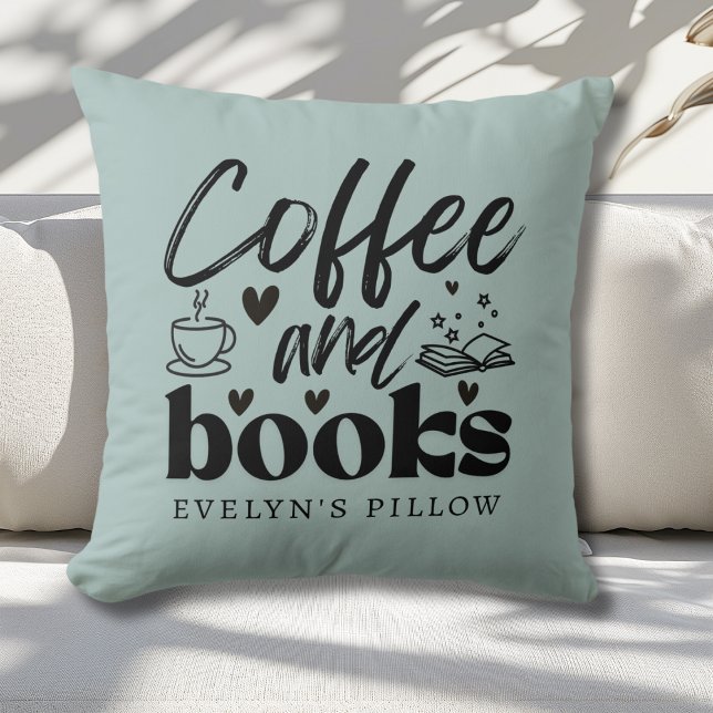 Cute Coffee and Book Lovers Personalised Cushion (Creator Uploaded)