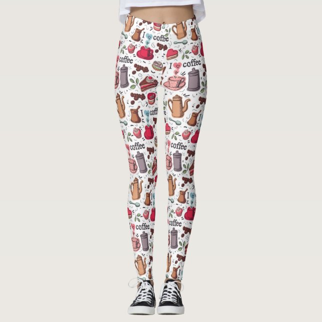 Cute Coffee and Cakes Design Leggings (Front)