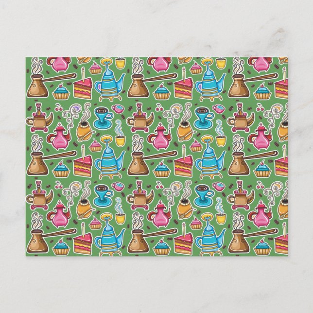 Cute Coffee and Cakes Design Postcard (Front)
