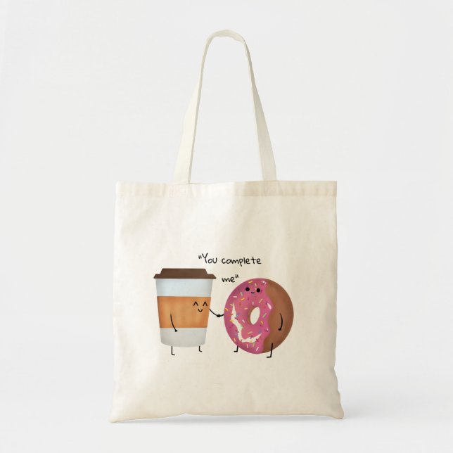 Cute Coffee and Doughnut Complete Couple Tote Bag (Front)