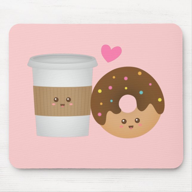 Cute Coffee and Doughnut in Love, Perfect Pair Mouse Pad (Front)