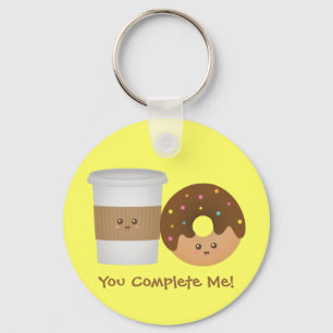 Cute Coffee and Doughnut, You complete me Key Ring