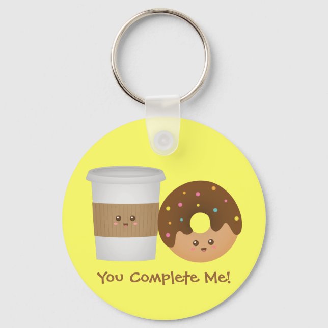 Cute Coffee and Doughnut, You complete me Key Ring (Front)