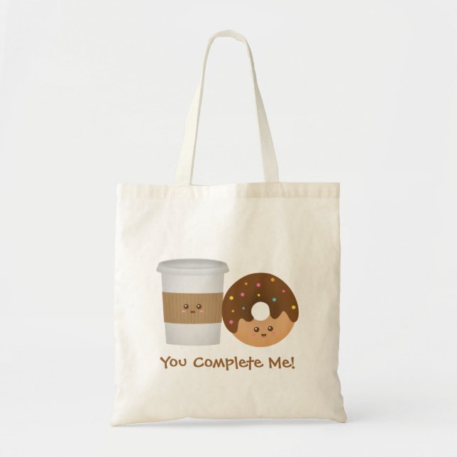 Cute Coffee and Doughnut, You complete me Tote Bag (Front)
