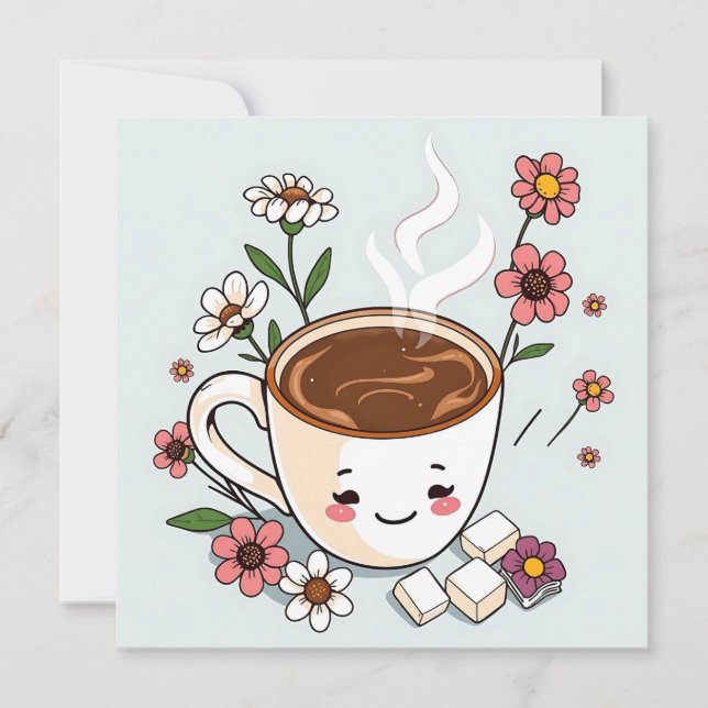 Cute Coffee and Flowers Whimsical (Front)