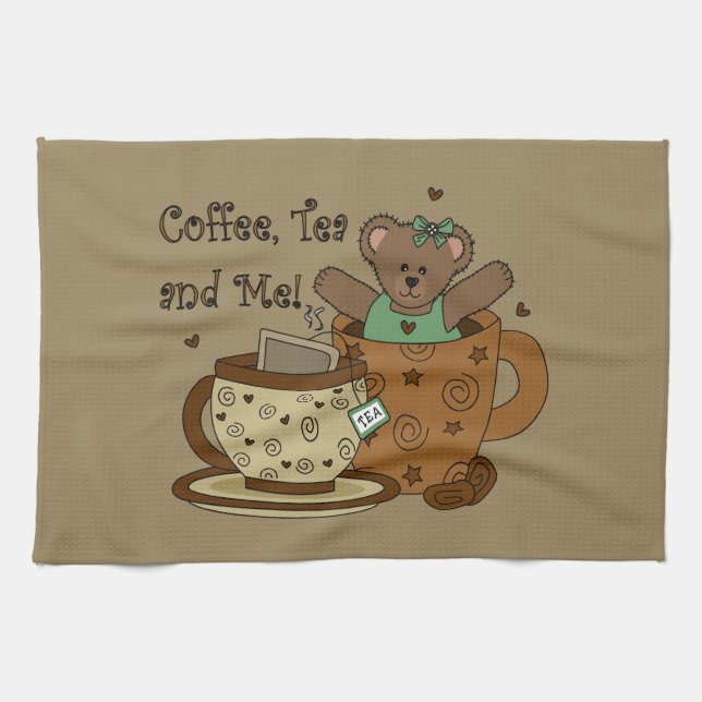 Cute Coffee and Teddy Bear Kitchen Towel (Horizontal)