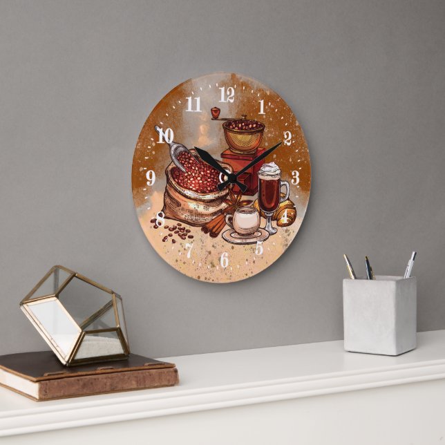cute coffee bar decor Large Clock (Office)