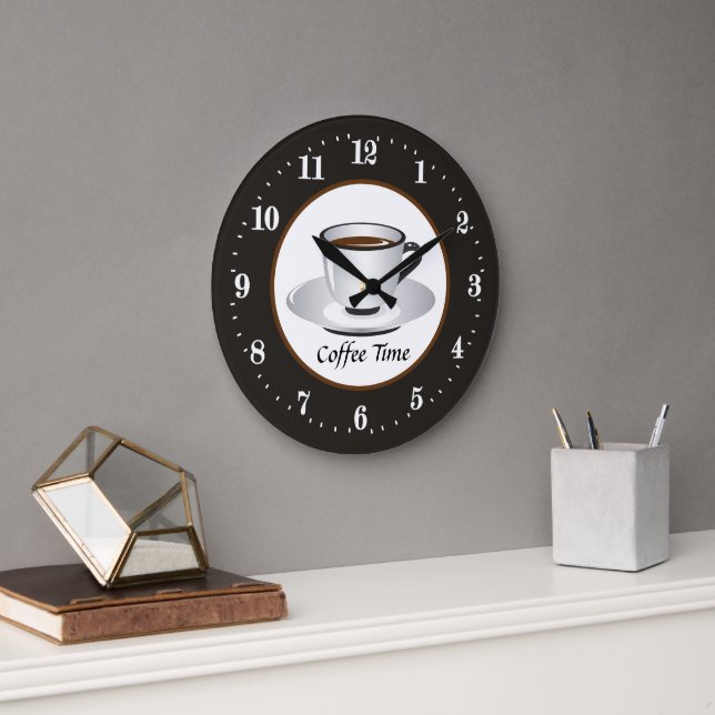 cute coffee bar time large clock (Office)