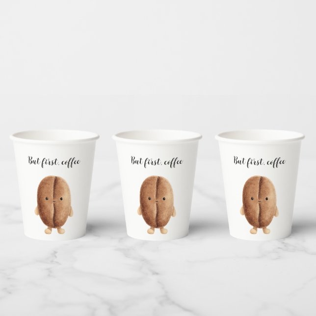 Cute Coffee Bean But First Coffee Paper Cups (Multi)