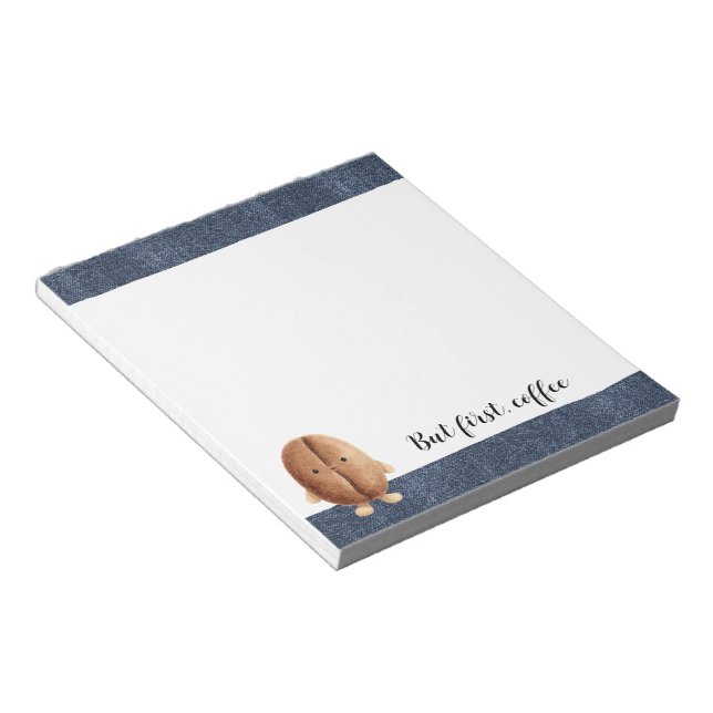Cute Coffee Bean Faux Blue Jean Denim Notepad (Angled)