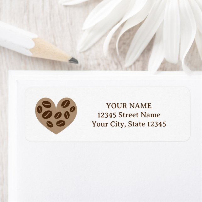 Cute coffee bean heart logo return address sticker (Insitu)
