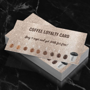 Cute Coffee Beans Gold Glitter Coffee Loyalty Card