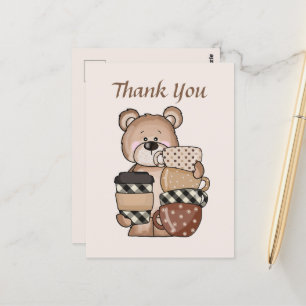 Cute coffee bear add text Thank you Postcard