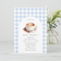 Cute Coffee Blue Gingham Boy Baby Shower Brunch