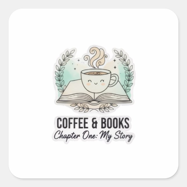 Cute Coffee & Books Sticker – Book Lover Aesthetic (Front)