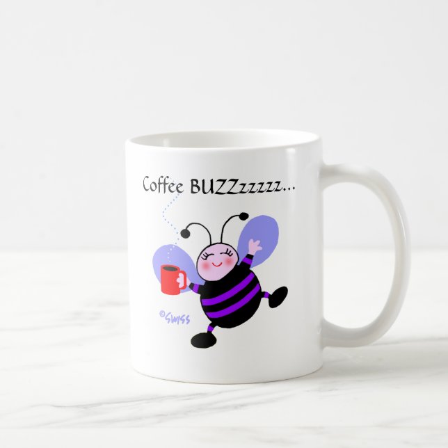 Cute Coffee Buzz Cartoon Purple Worker Bees Coffee Mug (Right)