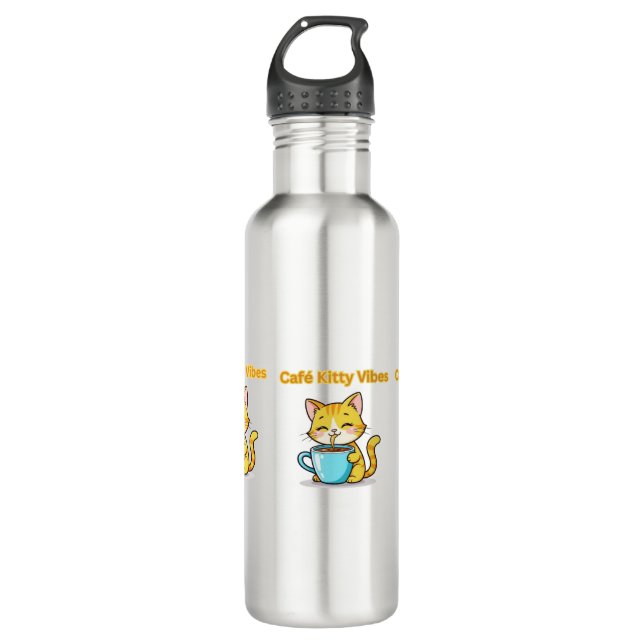 **Cute Coffee Cat – Adorable Cat Drinking Coffee I 710 Ml Water Bottle (Front)