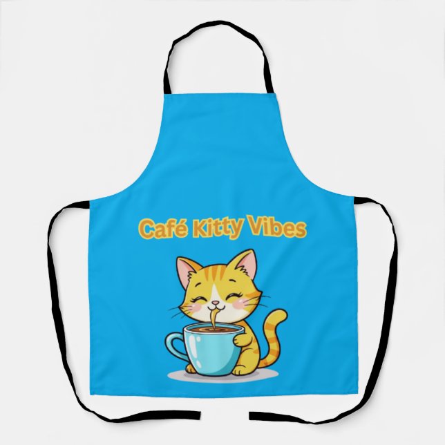 **Cute Coffee Cat – Adorable Cat Drinking Coffee I Apron (Front)