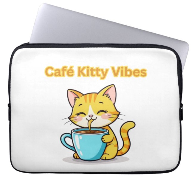 **Cute Coffee Cat – Adorable Cat Drinking Coffee I Laptop Sleeve (Front)