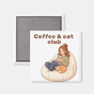 Cute coffee & Cat Club design Magnet