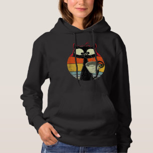 Cute Coffee Cat Funny Vintage Cat Black Cat Retro Hoodie