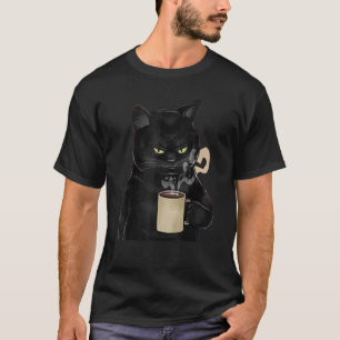 Cute Coffee Cat Vintage Cat Black Graphic Retro C T-Shirt