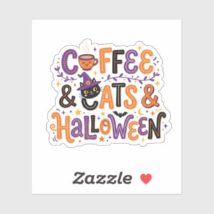 Cute Coffee Cats and Halloween Typography Spooky