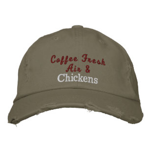 Cute Coffee Chickens Quote Rustic Vintage Green Embroidered Hat