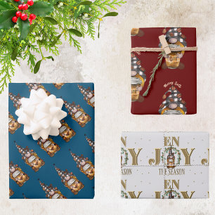 Cute Coffee Christmas Holiday Gnomes  Wrapping Paper Sheet