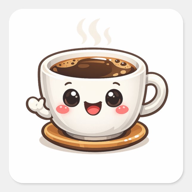 Cute Coffee Cup Character | Happy Coffee Lover Square Sticker (Front)