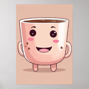 Cute Coffee Cup Kawaii - Morning Caffeine Lover Gi Poster