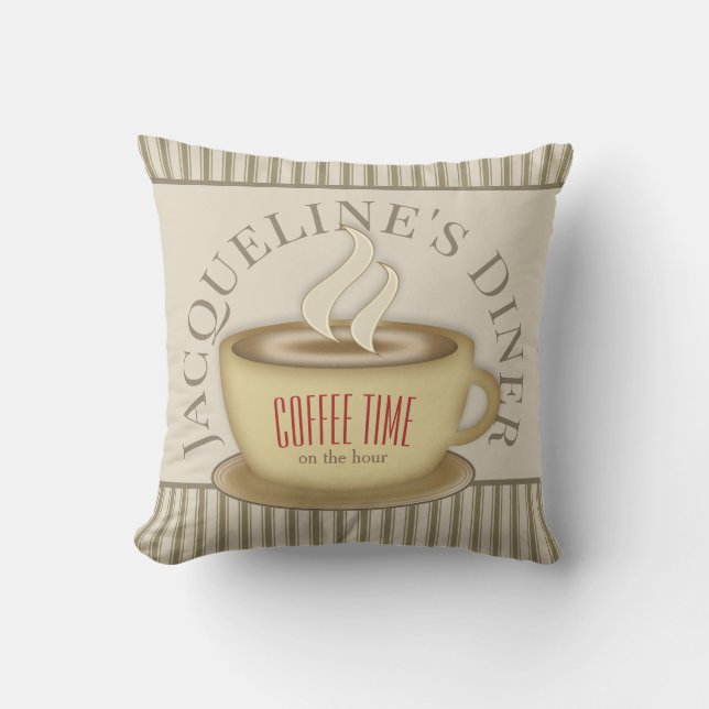 Cute Coffee Cup Personalized Cafe Diner Cushion (Front)