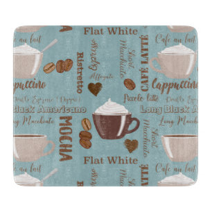Cute Coffee Cups Cream Caffeine Grains Brown Heart Cutting Board