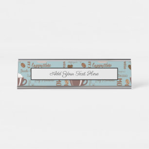 Cute Coffee Cups Cream Caffeine Grains Brown Heart Desk Name Plate