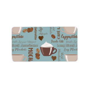 Cute Coffee Cups Cream Caffeine Grains Brown Heart Label