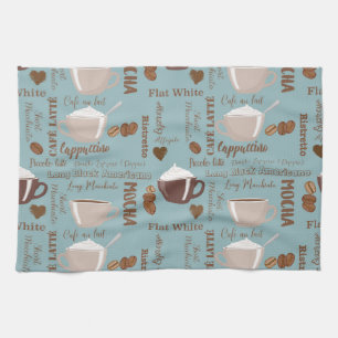 Cute Coffee Cups Cream Caffeine Grains Brown Heart Tea Towel
