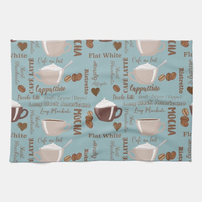 Cute Coffee Cups Cream Caffeine Grains Brown Heart Tea Towel (Horizontal)