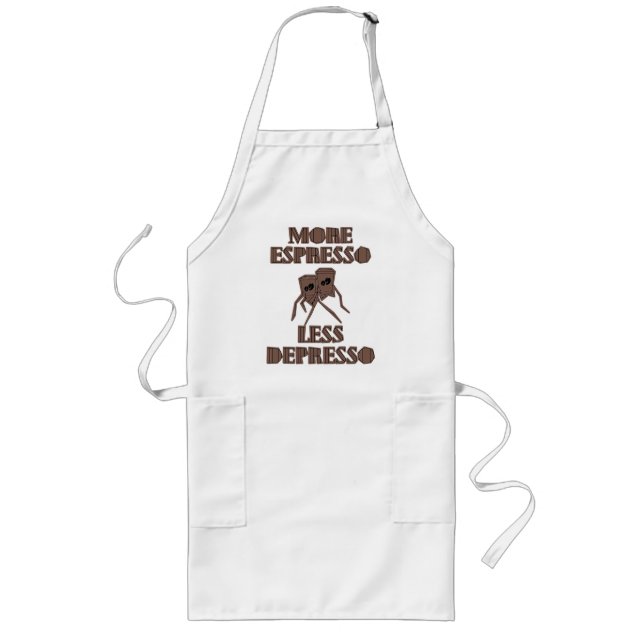Cute Coffee Cups Funny Coffee Lover Typography  Long Apron (Front)