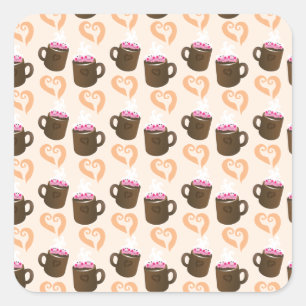 Cute coffee cups Hot Chocolate Square Sticker