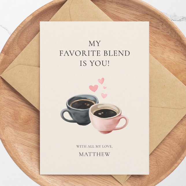 Cute Coffee Cups Watercolor Hearts Valentine's Day Holiday Card (Cute Coffee Cups Watercolor Hearts Valentine's Day Holiday Card)
