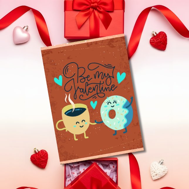 Cute Coffee & Doughnut Be My Valentine Holiday Card (Wrapped in love and a little sprinkle of sweetness — the perfect Valentine mood.)